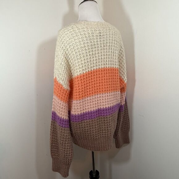 Universal Thread Striped Knit Sweater M Crewneck Pullover Orange Purpke Winter - Picture 6 of 14